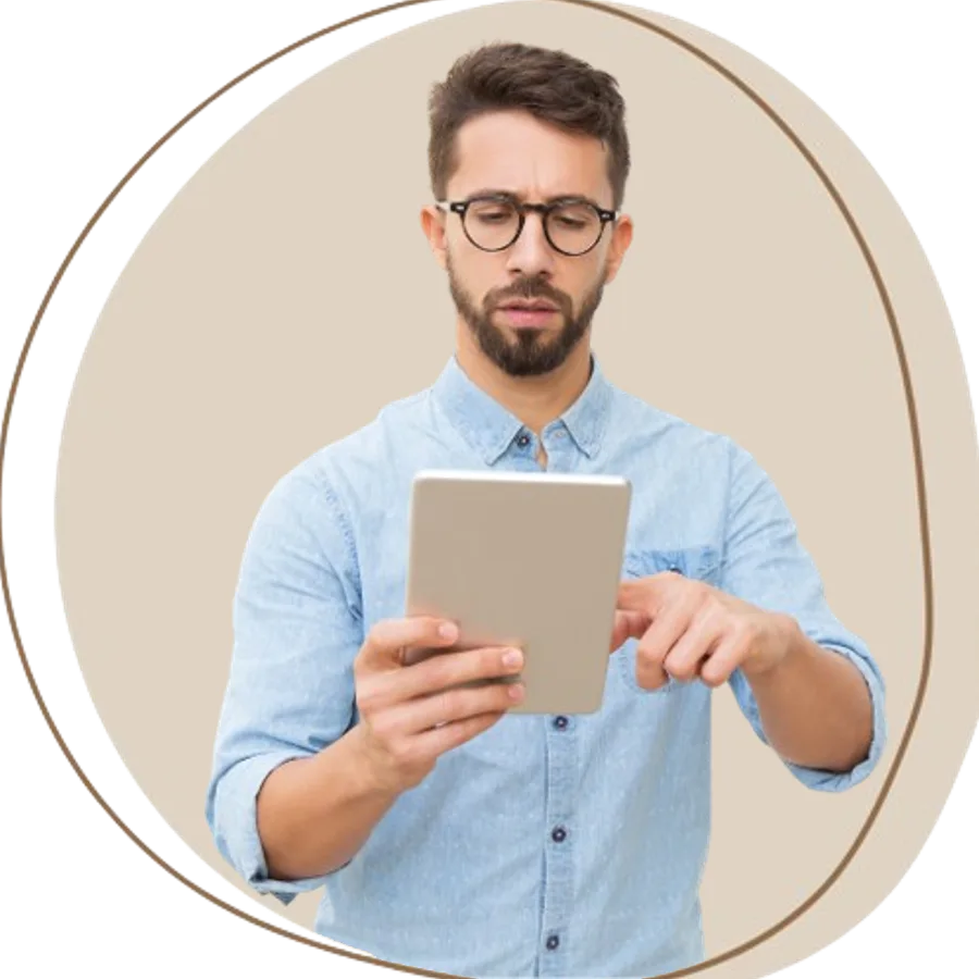 Man with glasses n tablet